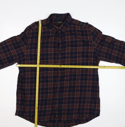 Next Signature Men’s Blue Brown Plaid Cotton Flannel Button-Down Shirt XL