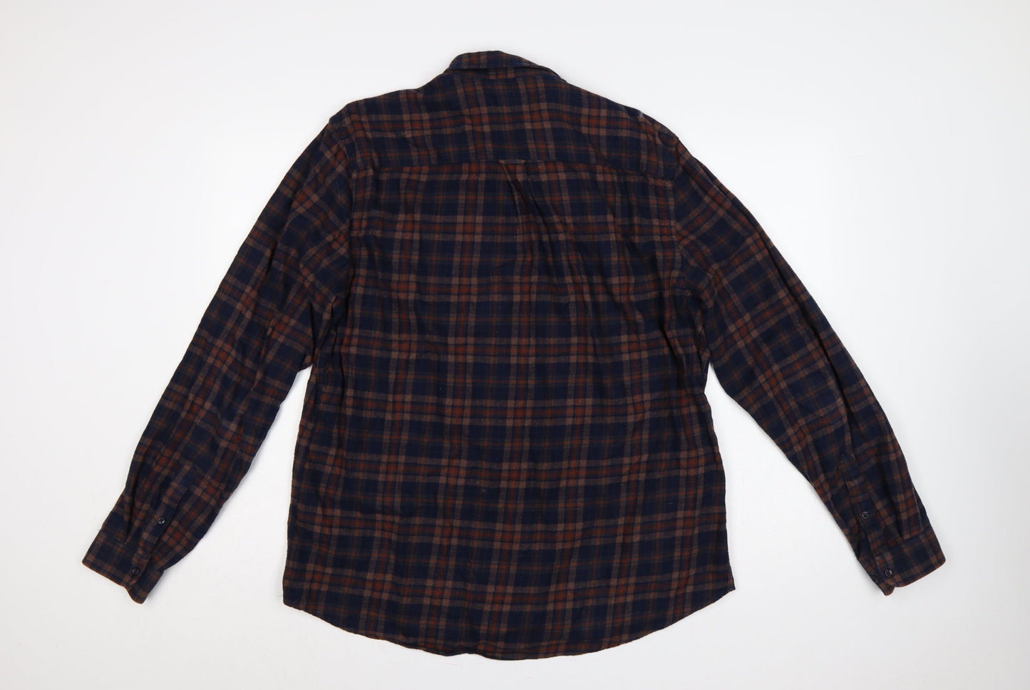 Next Signature Men’s Blue Brown Plaid Cotton Flannel Button-Down Shirt XL