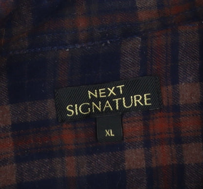 Next Signature Men’s Blue Brown Plaid Cotton Flannel Button-Down Shirt XL