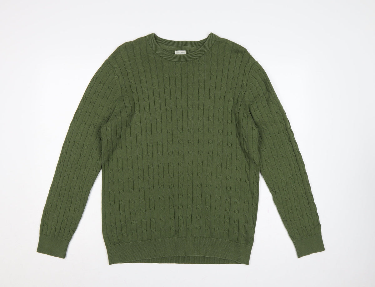 Racing Green Men’s Green L Cable-Knit Crew Neck Pullover Jumper
