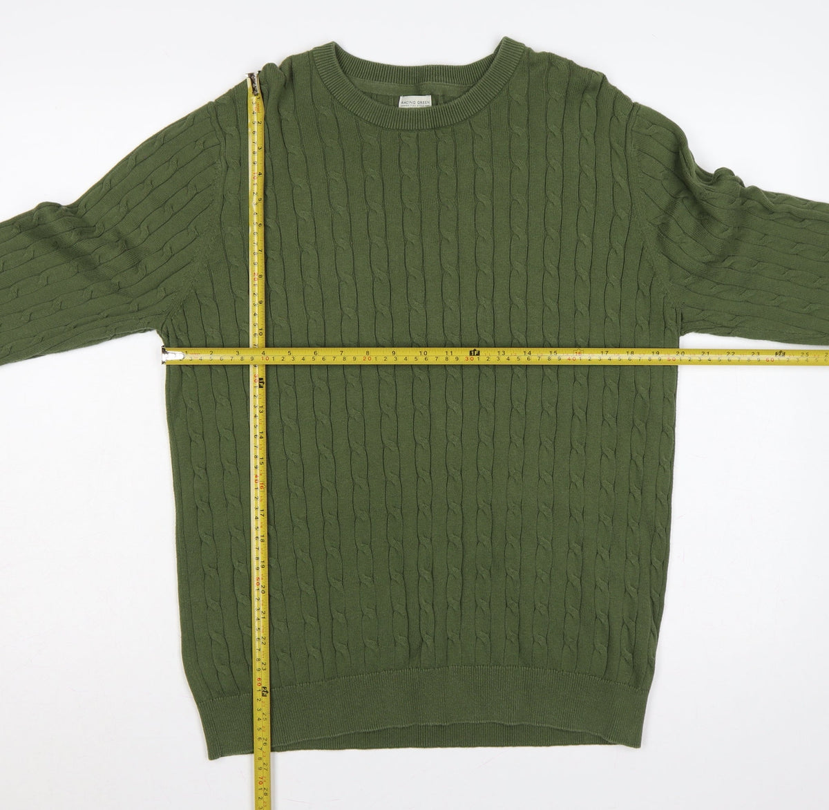 Racing Green Men’s Green L Cable-Knit Crew Neck Pullover Jumper