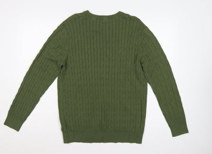 Racing Green Men’s Green L Cable-Knit Crew Neck Pullover Jumper