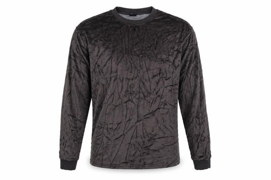 Front view of Urban Outfitters Men Grey L Crushed Velvet Crew Neck Pullover Sweatshirt