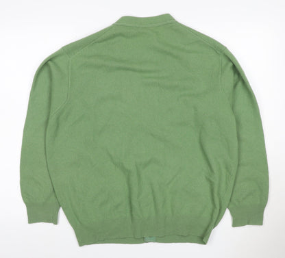Benetton Women Green L Wool V-Neck Button Cardigan Made in Italy