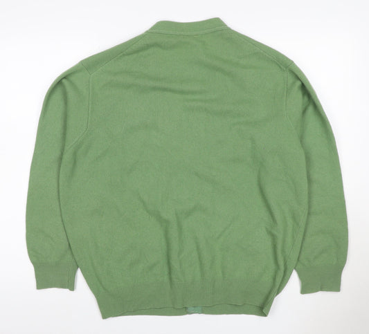 Benetton Women Green L Wool V-Neck Button Cardigan Made in Italy