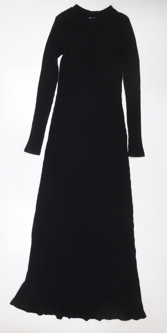 ASOS Women Black UK 10 Ribbed Knit Maxi Jumper Dress High Neck
