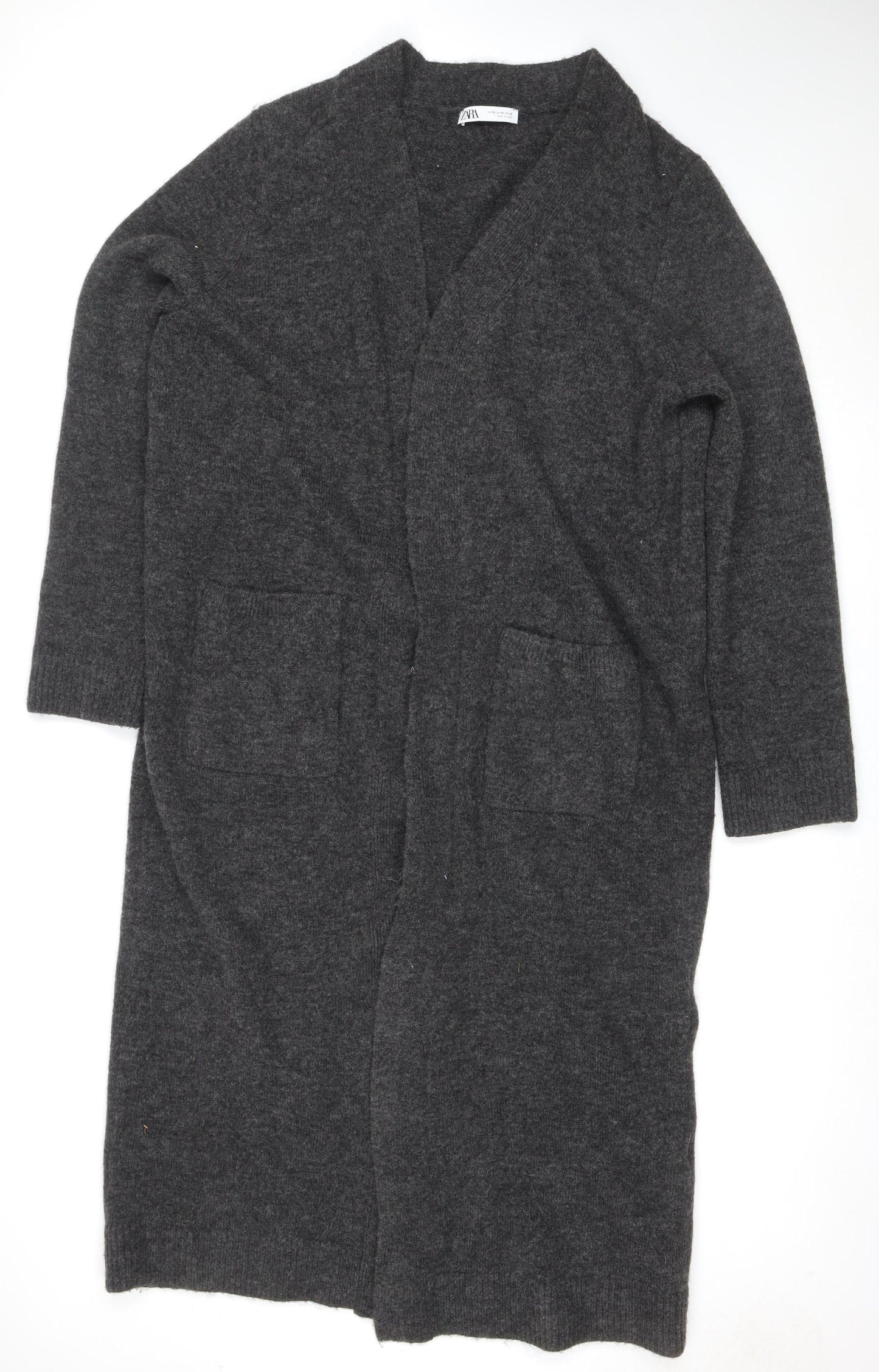 Zara Women Grey XL V-Neck Long Sleeve Knit Pullover Jumper