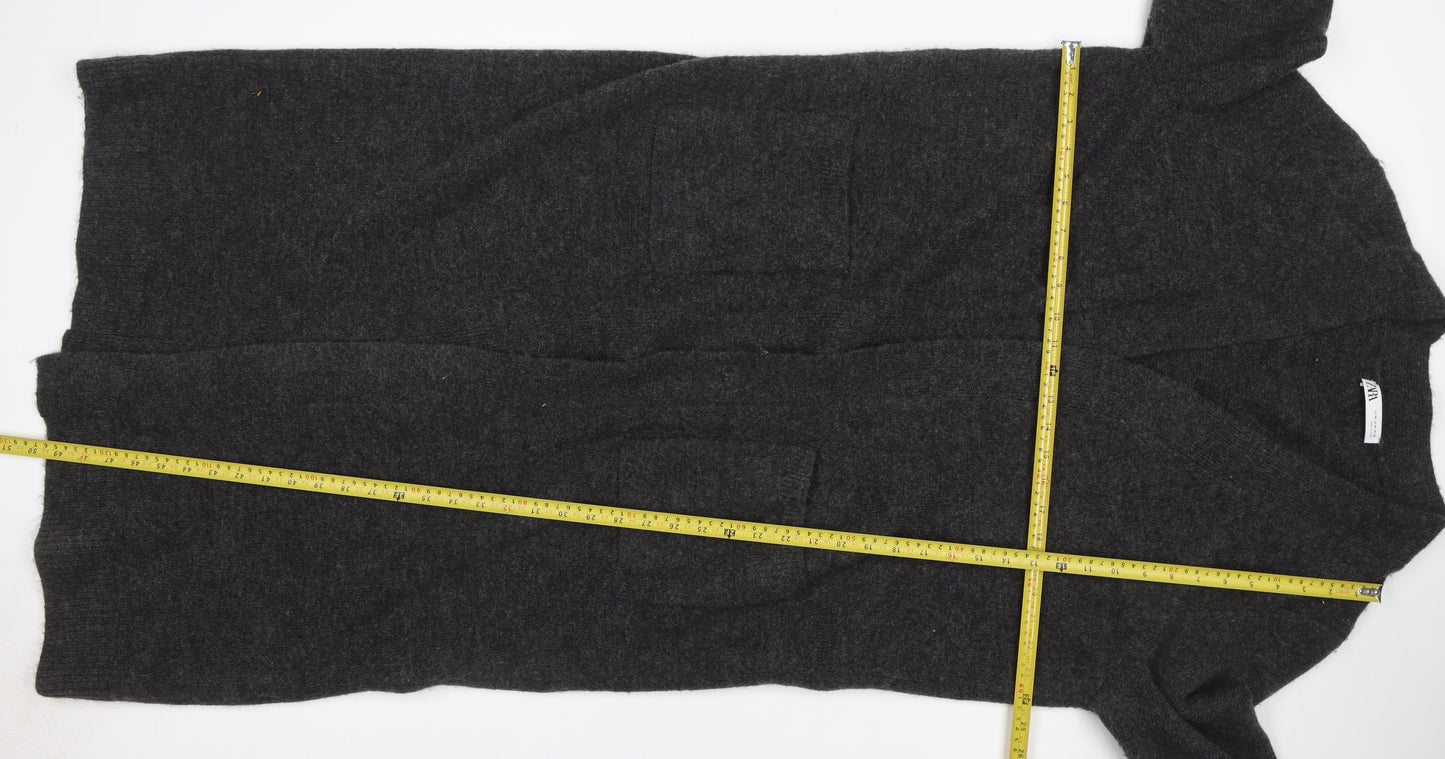 Zara Women Grey XL V-Neck Long Sleeve Knit Pullover Jumper