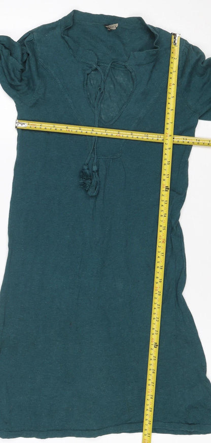 Topshop Women Green Size 6 Jumper Dress Long Puff Sleeve Tie Waist