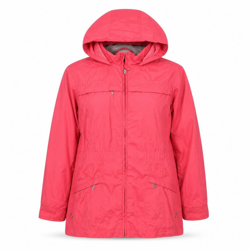 Front view of Maine New England Women’s Pink UK 14 Hooded Rain Jacket