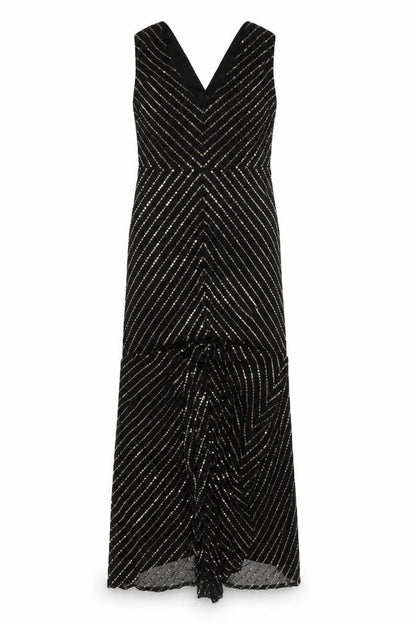 City Goddess Women Black Gold Sequin Long Sleeve Maxi Dress UK 16