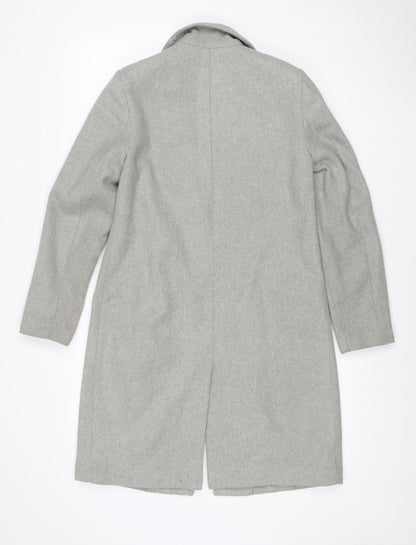 New Look Women Grey UK 8 Long Single-Breasted Wool Blend Overcoat
