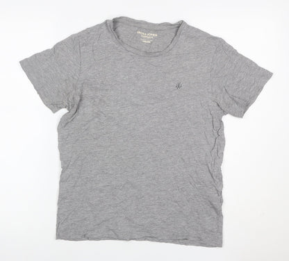 Jack & Jones Men’s Grey XS Crew Neck Logo Jersey T-Shirt