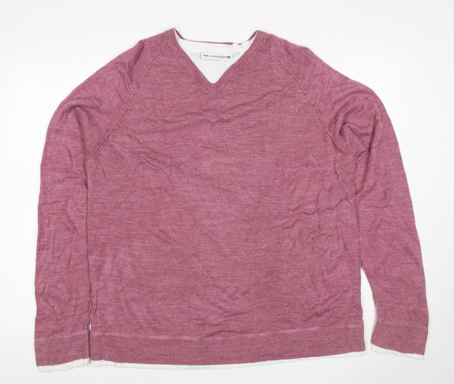 Burton Men Pink 2XL V-Neck Layered Knit Pullover Jumper