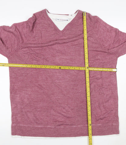 Burton Men Pink 2XL V-Neck Layered Knit Pullover Jumper