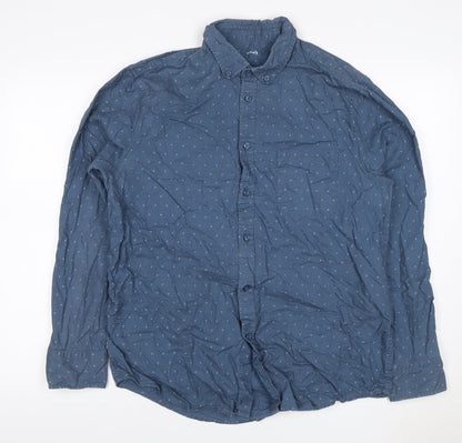 Dunnes Stores Men Blue L Cotton Geometric Button-Down Long Sleeve Shirt