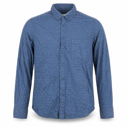 Dunnes Men Blue L Cotton Geometric Button-Down Long Sleeve Shirt