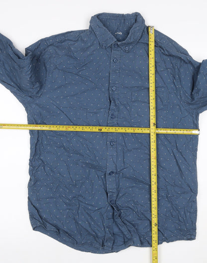 Dunnes Stores Men Blue L Cotton Geometric Button-Down Long Sleeve Shirt