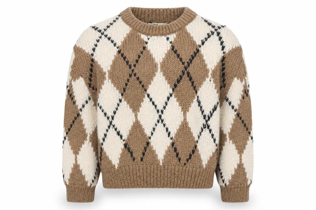 Pull&Bear Women’s Brown Argyle Chunky Knit Crew Neck Jumper UK 12