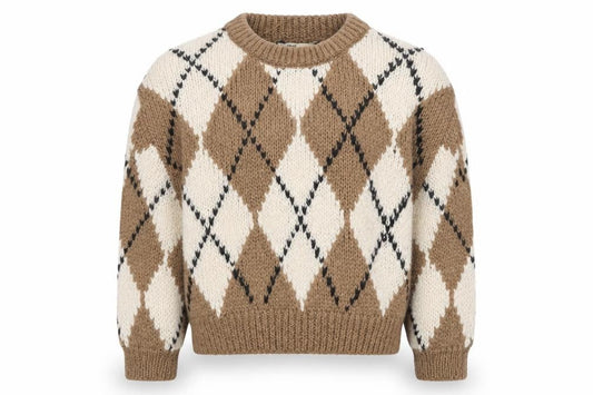 Pull&Bear Women’s Brown Argyle Chunky Knit Crew Neck Jumper UK 12