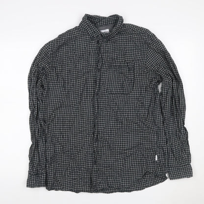 Jack & Jones Men's Black Grey Check Hooded Shirt Size L Long Sleeve