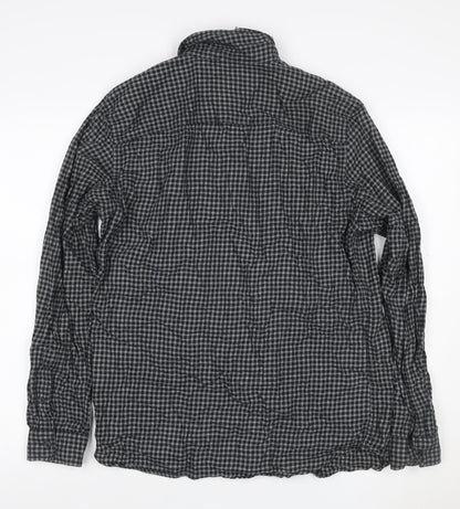 Jack & Jones Men's Black Grey Check Hooded Shirt Size L Long Sleeve