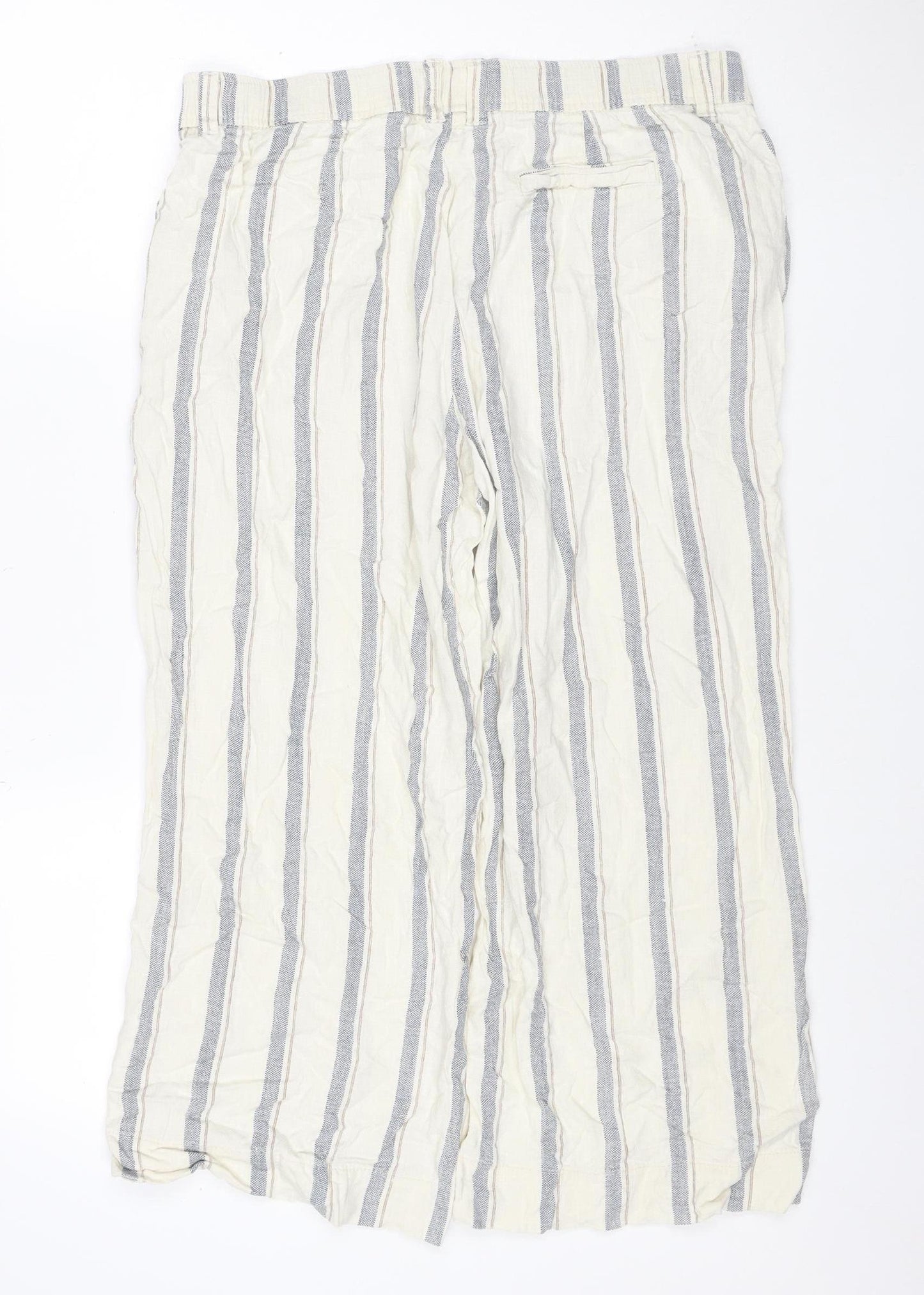 Next Petite Women Ivory Grey Striped Linen Trousers UK 16