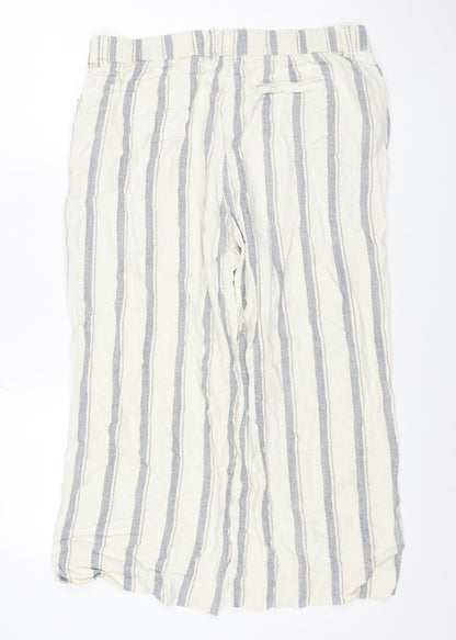 Next Petite Women Ivory Grey Striped Linen Trousers UK 16