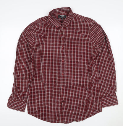 Dunnes Stores Men Red Check Slim Fit Button-Down Shirt Size M