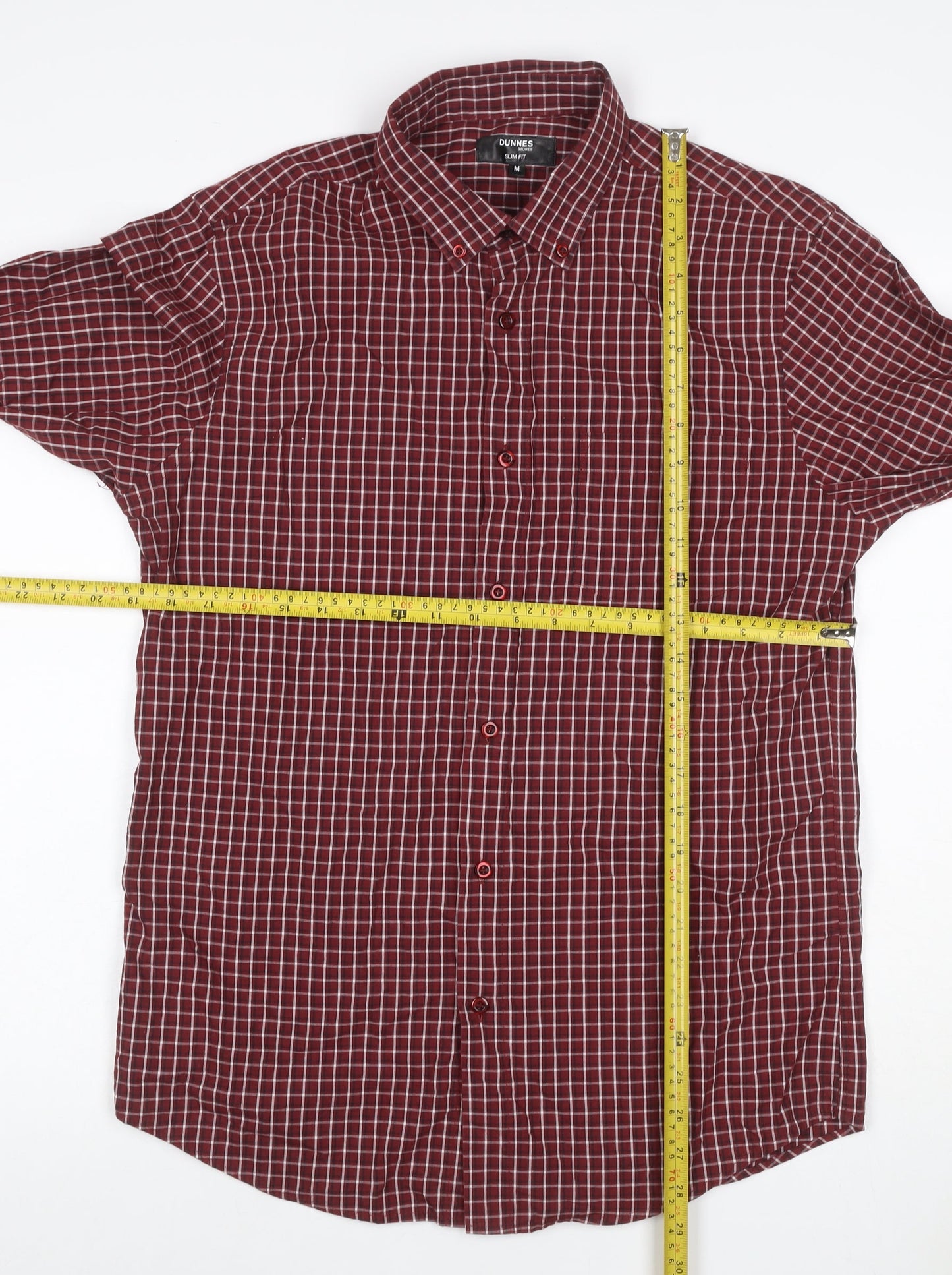 Dunnes Stores Men Red Check Slim Fit Button-Down Shirt Size M