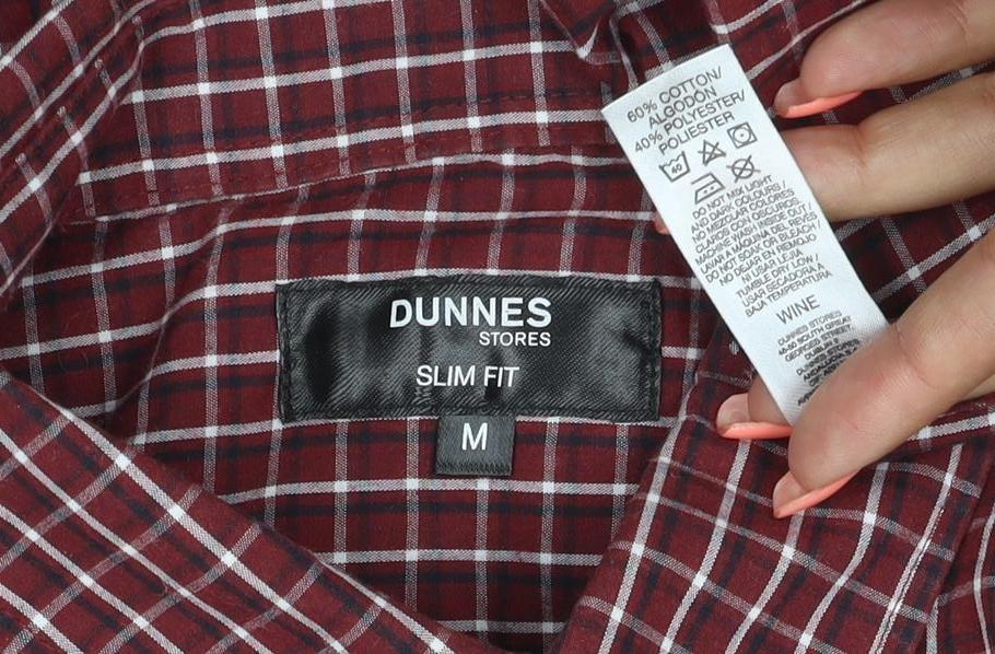 Dunnes Stores Men Red Check Slim Fit Button-Down Shirt Size M
