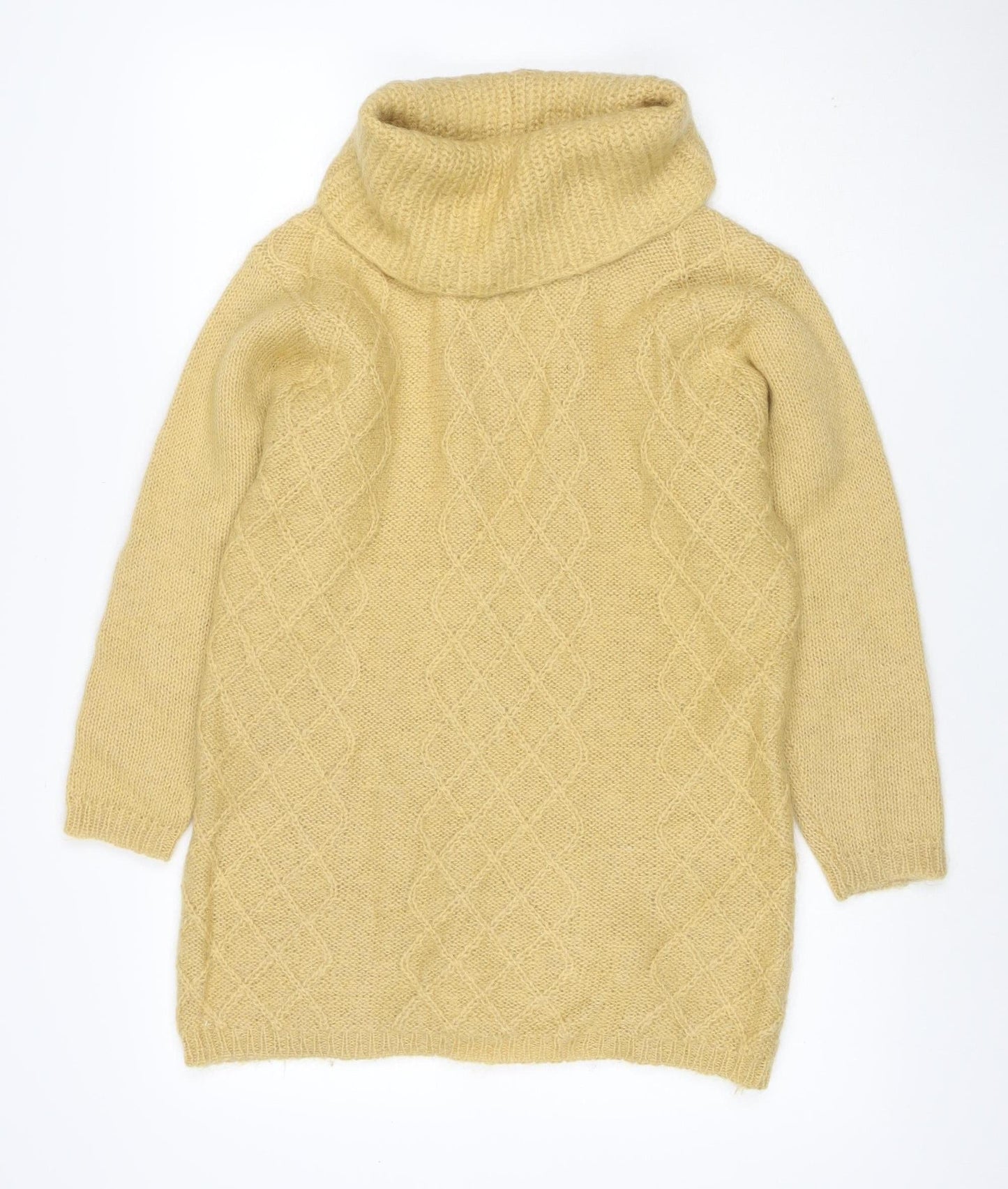Anna Women Yellow Size 16 Mohair Blend Cable-Knit Roll Neck Jumper