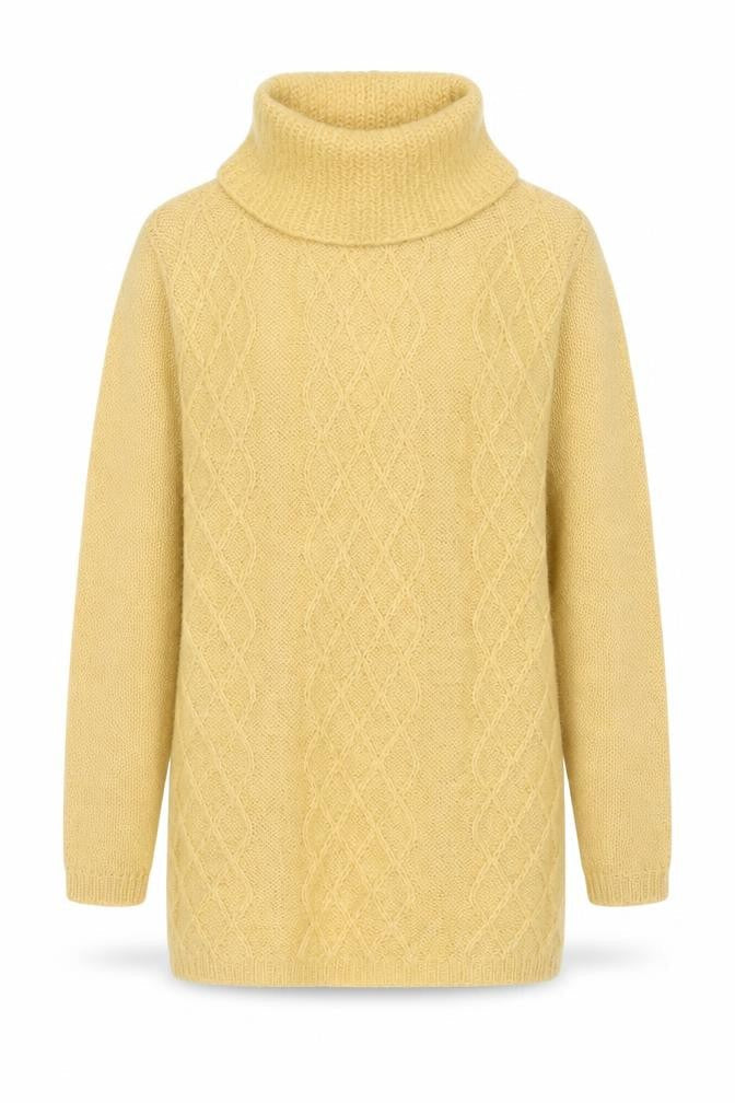 Anna Women Yellow Size 16 Mohair Blend Cable-Knit Roll Neck Jumper