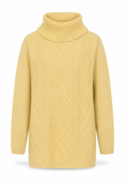 Anna Women Yellow Size 16 Mohair Blend Cable-Knit Roll Neck Jumper