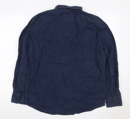 Dunnes Stores Men Blue Large Geometric Button-Down Cotton Shirt