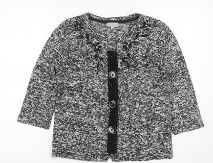 Per Una Women's Black Grey M Floral Embellished Button Knit Cardigan