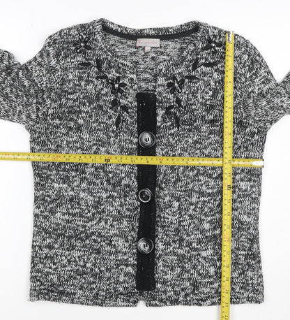 Per Una Women's Black Grey M Floral Embellished Button Knit Cardigan