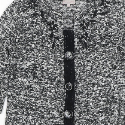 Per Una Women's Black Grey M Floral Embellished Button Knit Cardigan