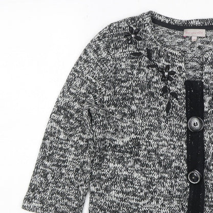 Per Una Women's Black Grey M Floral Embellished Button Knit Cardigan