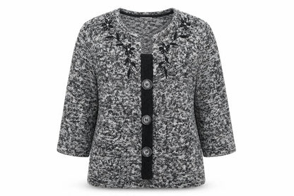 Per Una Women's Black Grey M Floral Embellished Button Knit Cardigan