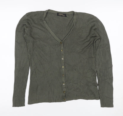 St. Bernard Women’s Grey Silk V-Neck Button Cardigan Size 12