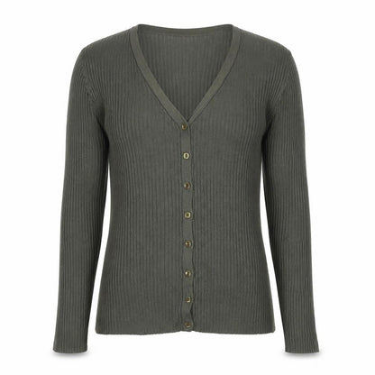 St. Bernard Women’s Grey Silk V-Neck Button Cardigan Size 12