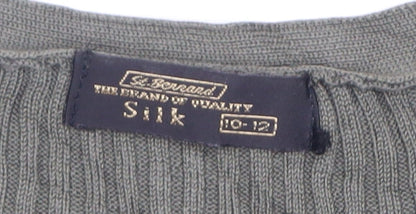 St. Bernard Women’s Grey Silk V-Neck Button Cardigan Size 12