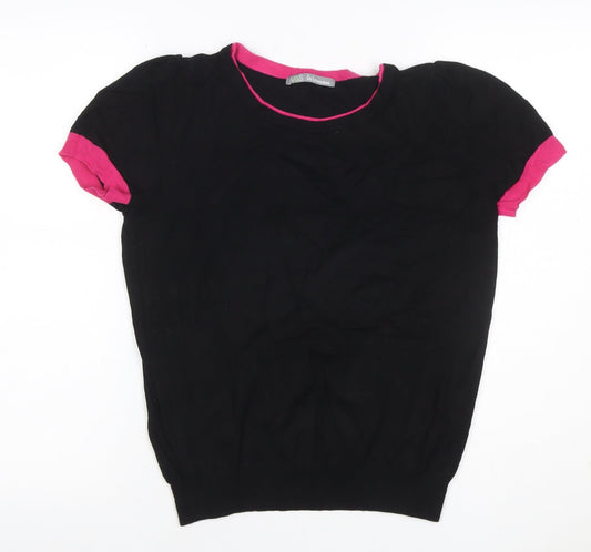 Marks & Spencer Women Black Pink Trim Knit Top UK 14