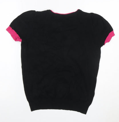 Marks and Spencer Women Black Pink Trim Knit Top UK 14