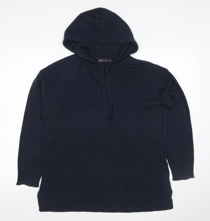Marks and Spencer Women Blue M Knit Hooded Pullover Hoodie Drawstring
