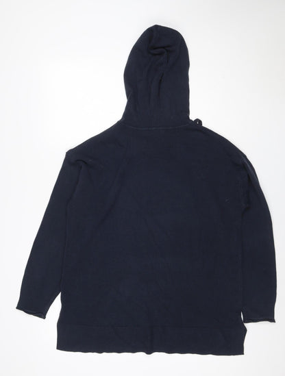 Marks and Spencer Women Blue M Knit Hooded Pullover Hoodie Drawstring