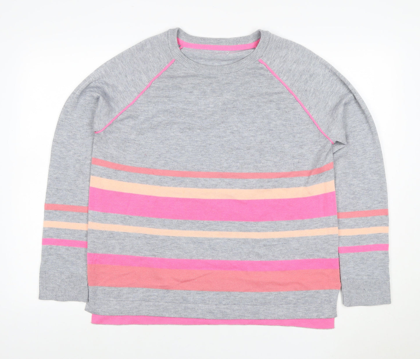 Klass Women’s Grey Pink Stripe Crew Neck Knit Jumper UK 16