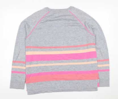 Klass Women’s Grey Pink Stripe Crew Neck Knit Jumper UK 16