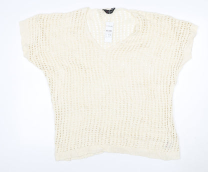 Yours Women Ivory UK 18-20 Crochet Knit V-Neck Cap Sleeve Top